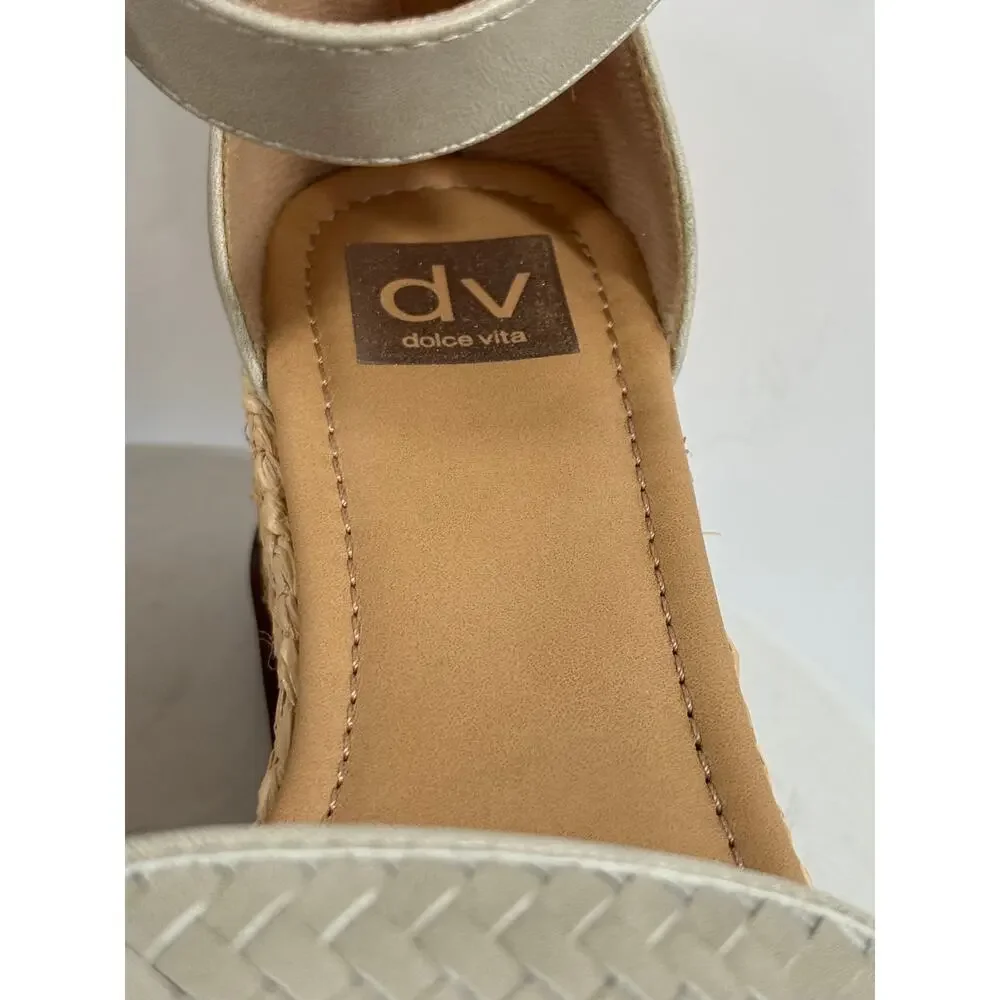 DV Dolce Vita Barkly Espadrille Platform Wedge Sandals Stone Woven Ankle Strap 8